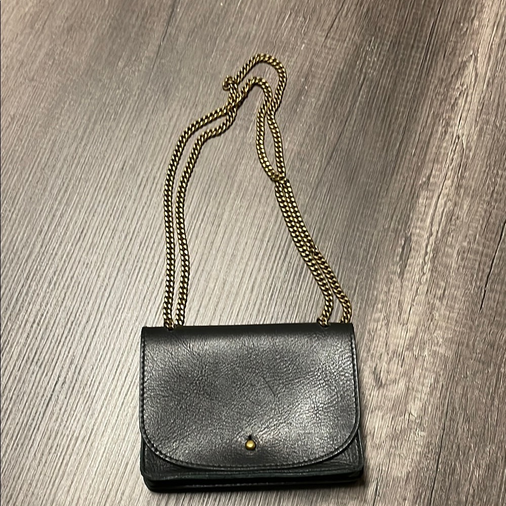 Madewell Black and Gold Crossbody Bag with Chain Strap